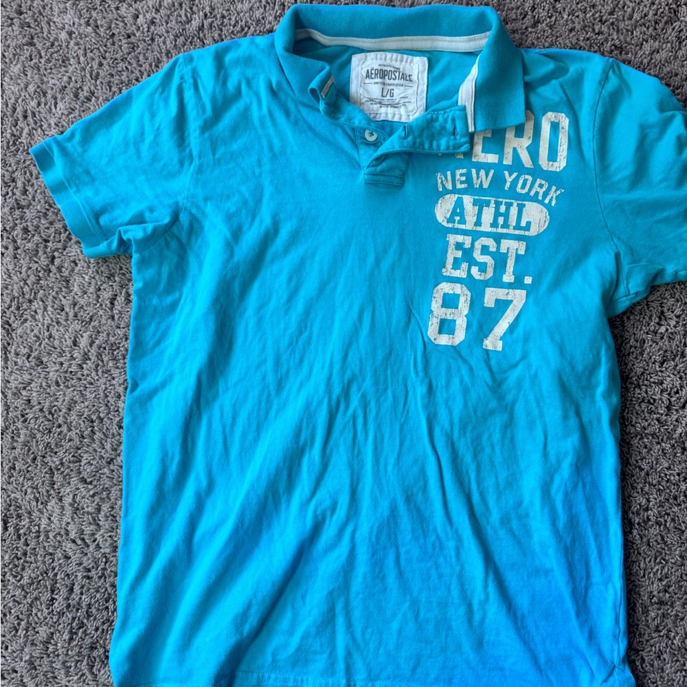 Aeropostale Turquoise Polo with White Athletic Graphic